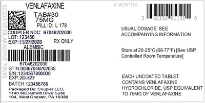 Label (62332 011 31 Venlafaxine 75mg 67046 2020 30)